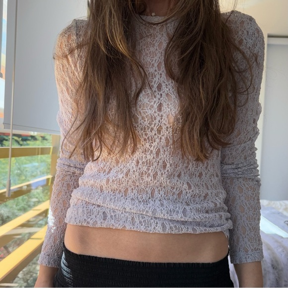 Frame Denim Tops - FRAME Light Purple Mesh Lace Long Sleeve Top